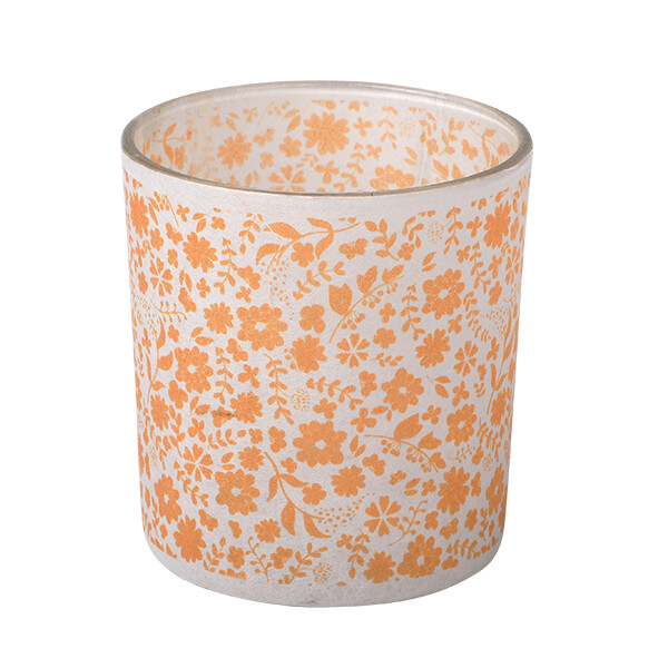 Glass Candle Holder, Blumen/orange 7,3 x 8cm
