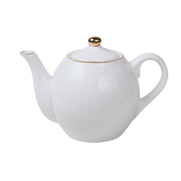 Nippon White Gold Rim Round Teapot 16.5x11cm 400ml Lines 