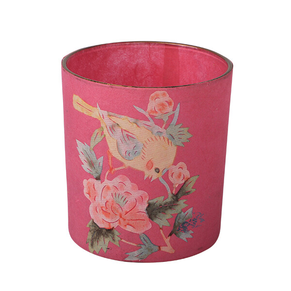 Glass Candle Holder, pink 7,3 x 8cm